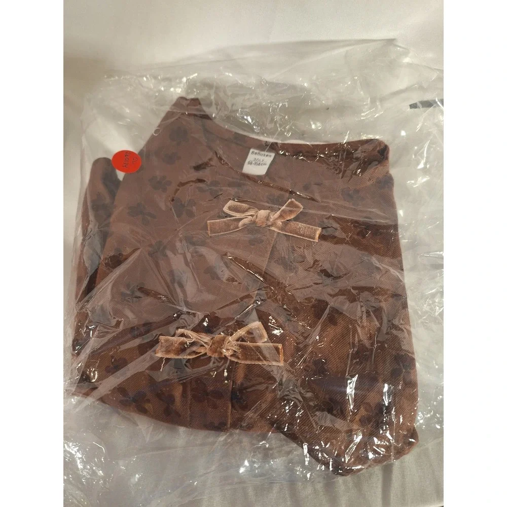 LC Waikiki Kids Brown Floral Bow Peplum Top and Shorts Set with‎ Socks 3Y-4Y